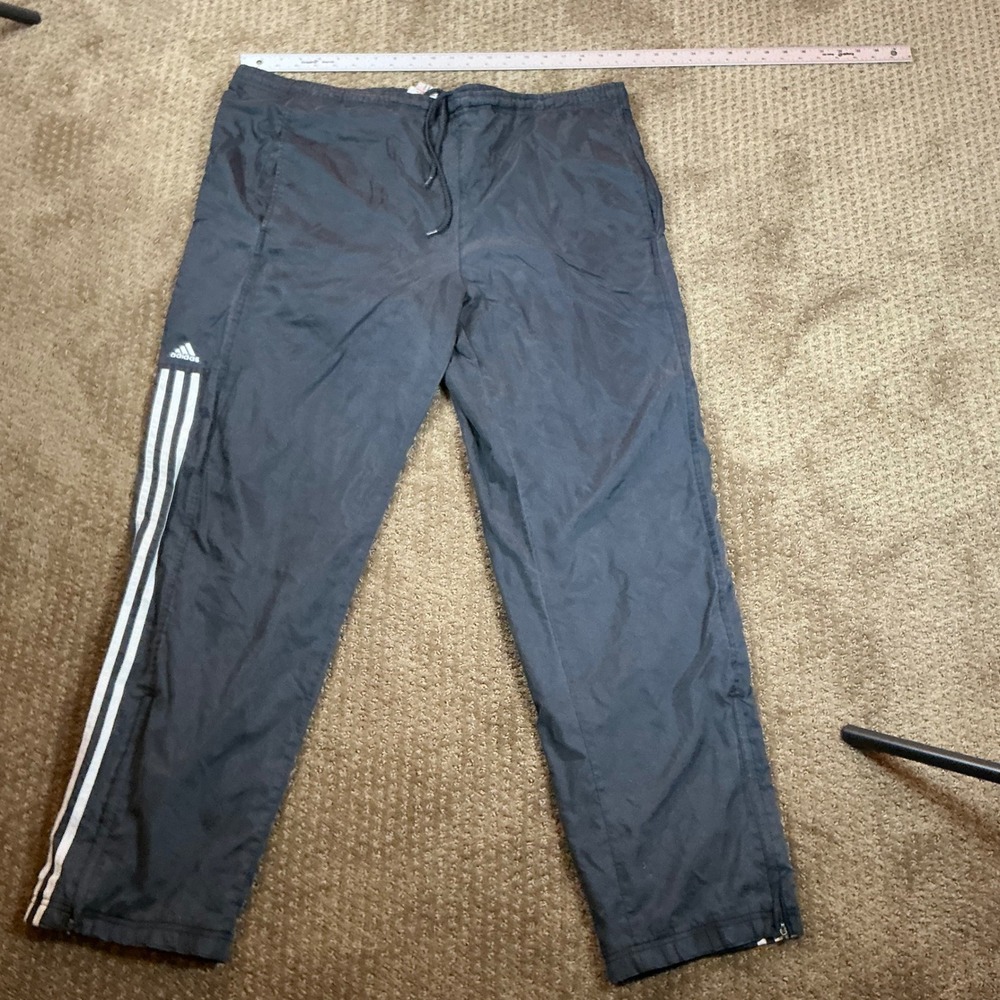 Adidas Track Pants Mens XL Black White Stripe Windbreaker Nylon Zip Ankle 1391